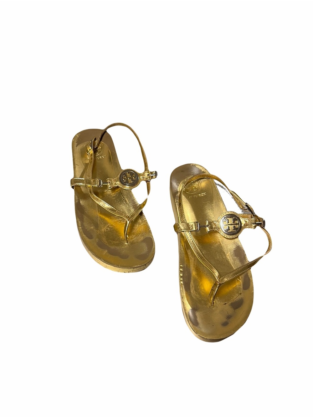Tory Burch metallic gold leather flat sandals